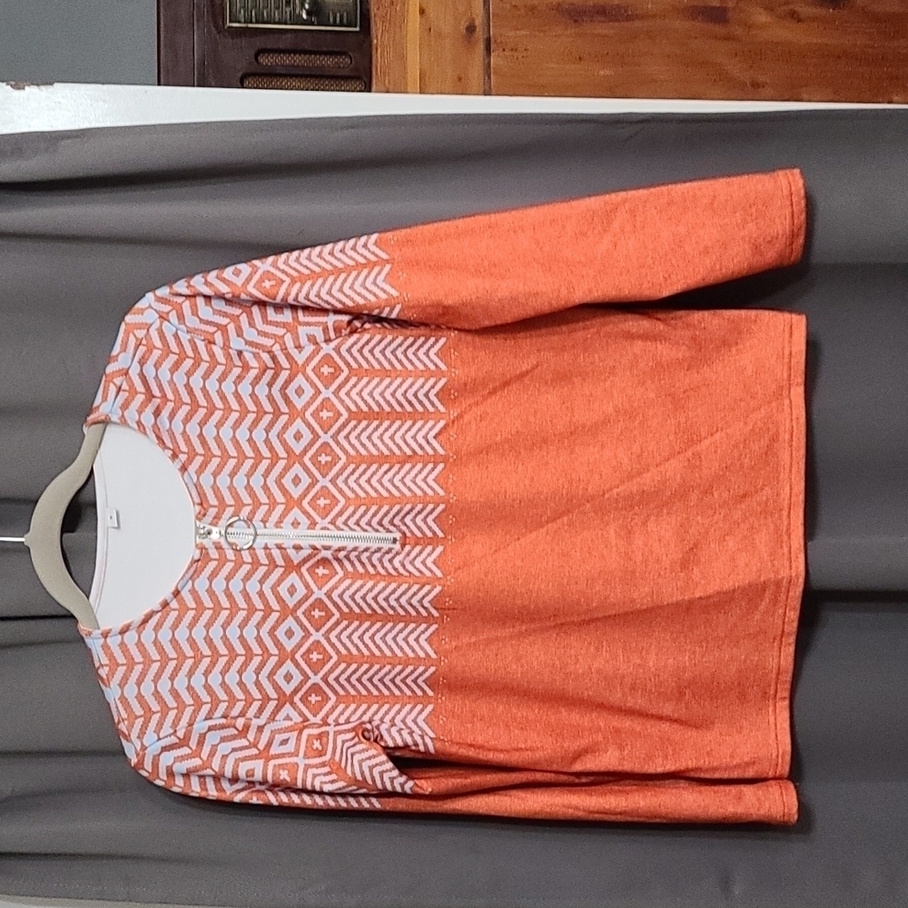 Unbranded Women's Flannel Lined Shirt Orange/Silver Zip Front Size S EUC